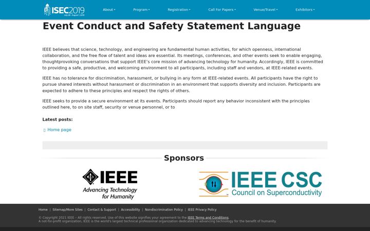 Screenshot of isec2019.org