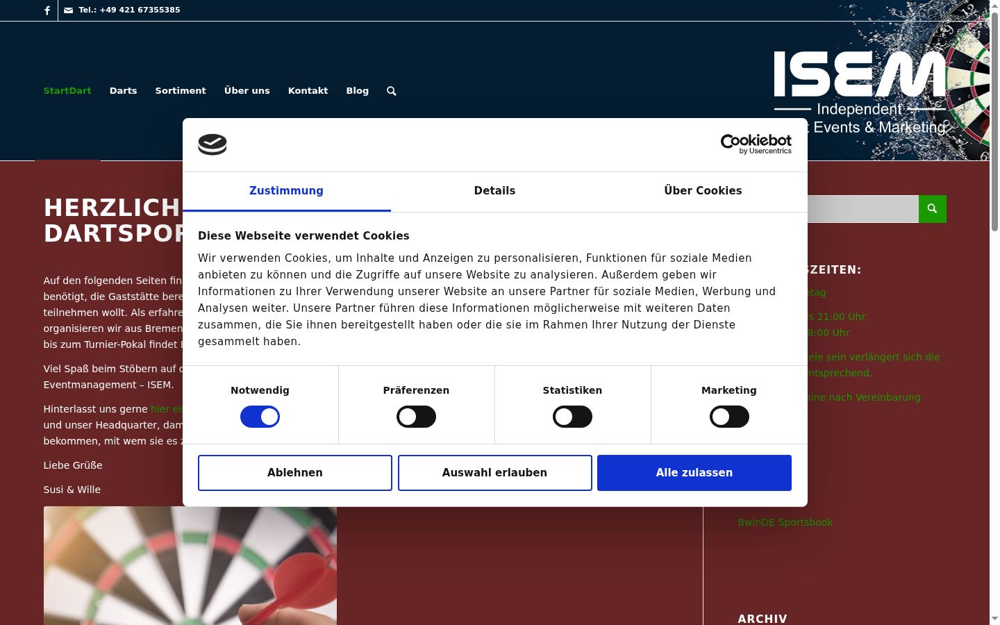 Screenshot del banner di consenso mostrato prima di qualsiasi interazione