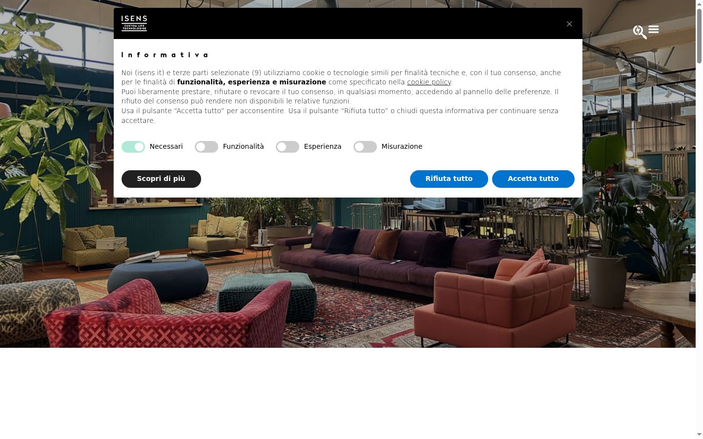 Screenshot del banner di consenso mostrato prima di qualsiasi interazione