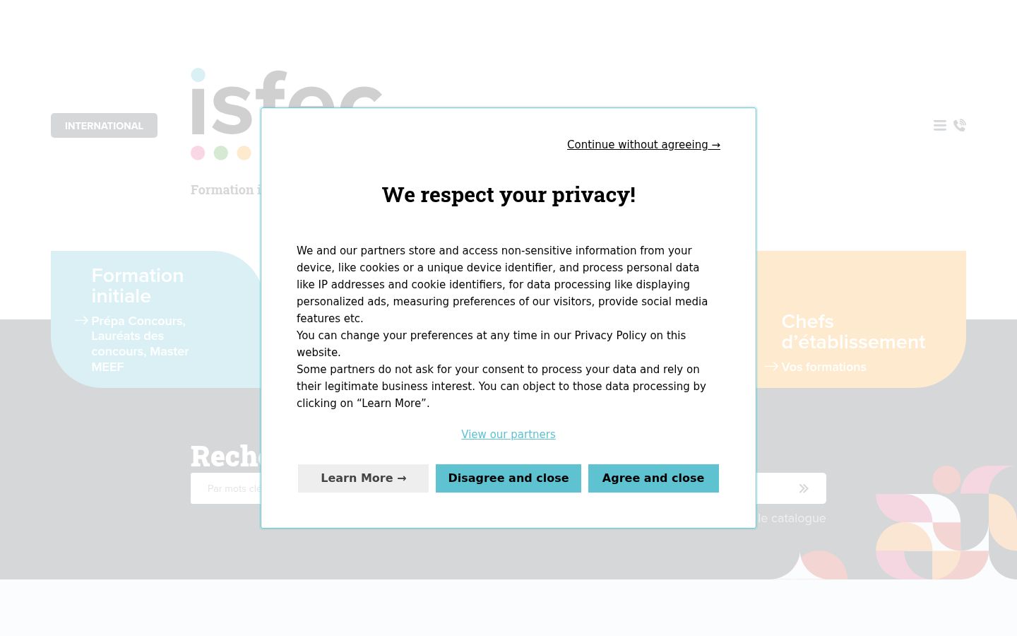 Screenshot of the consent banner shown before any interaction