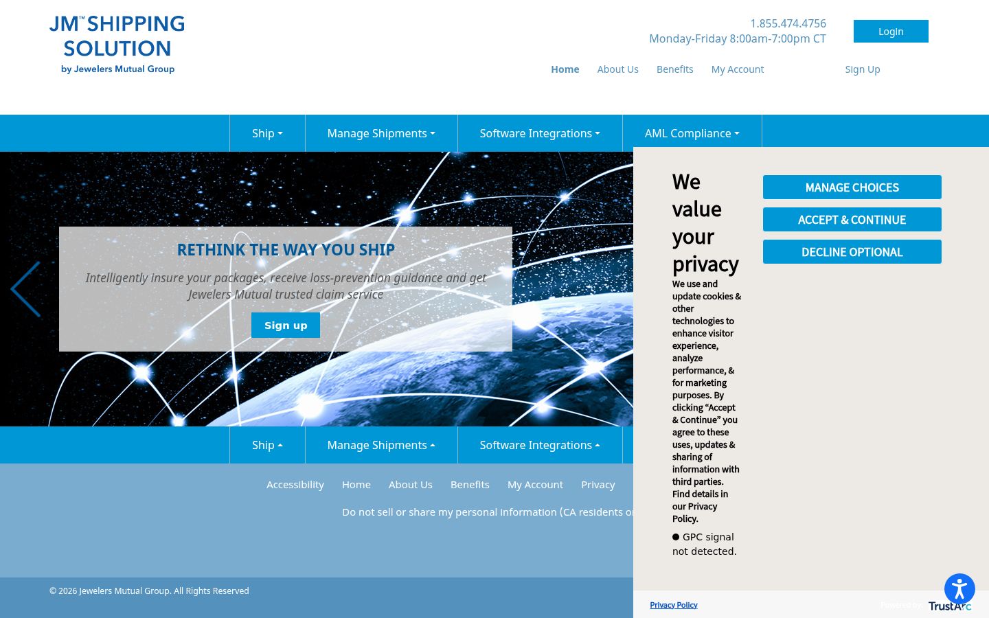 Screenshot del banner di consenso mostrato prima di qualsiasi interazione
