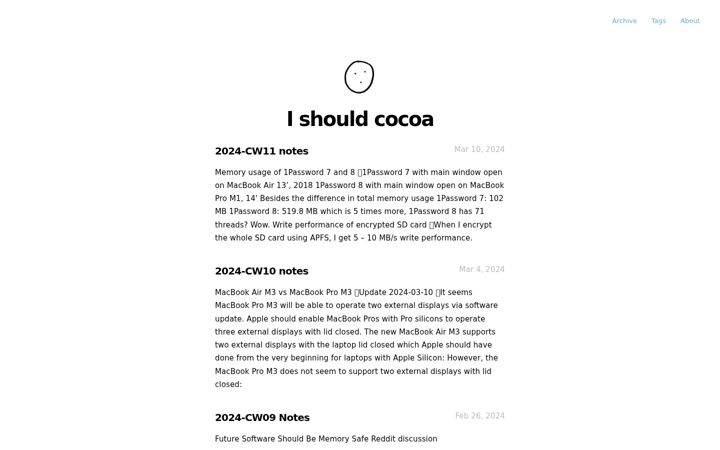Screenshot of ishouldcocoa.net