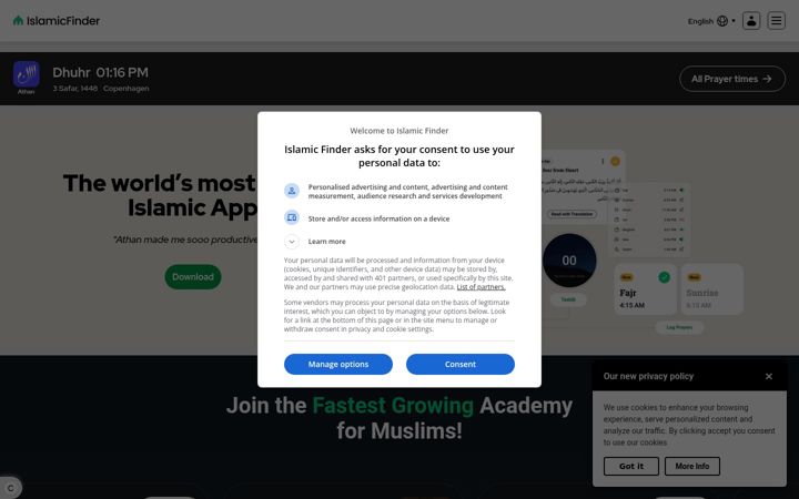 Screenshot of islamicfinder.org