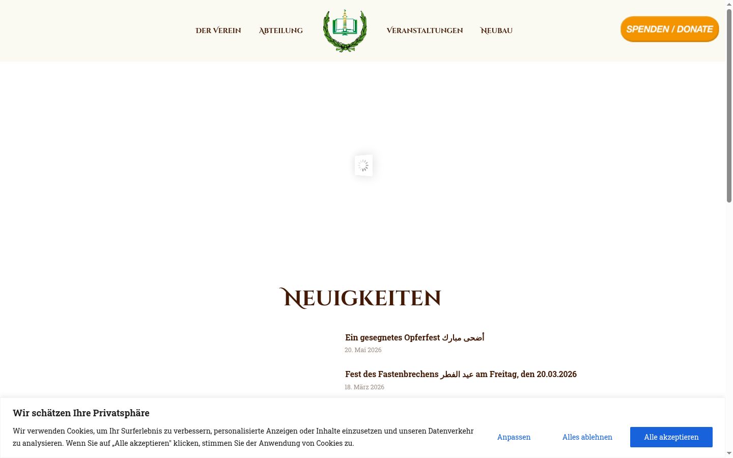 Screenshot des Einwilligungsbanners vor jeglicher Interaktion