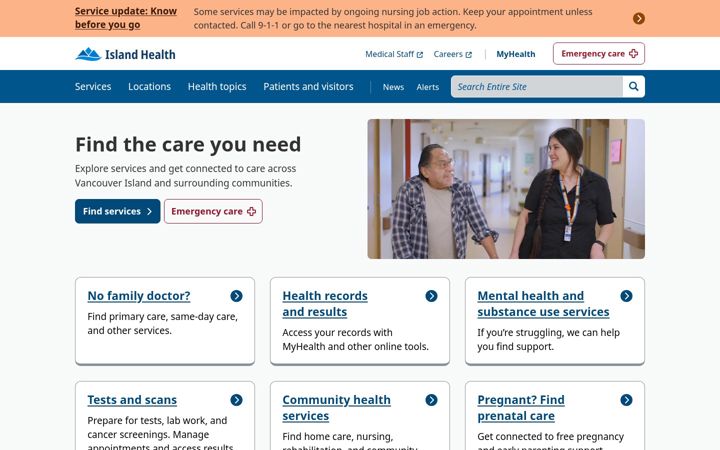 Screenshot of islandhealth.ca