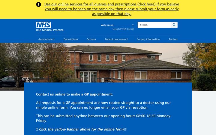 Screenshot of islipmedicalpractice.nhs.uk