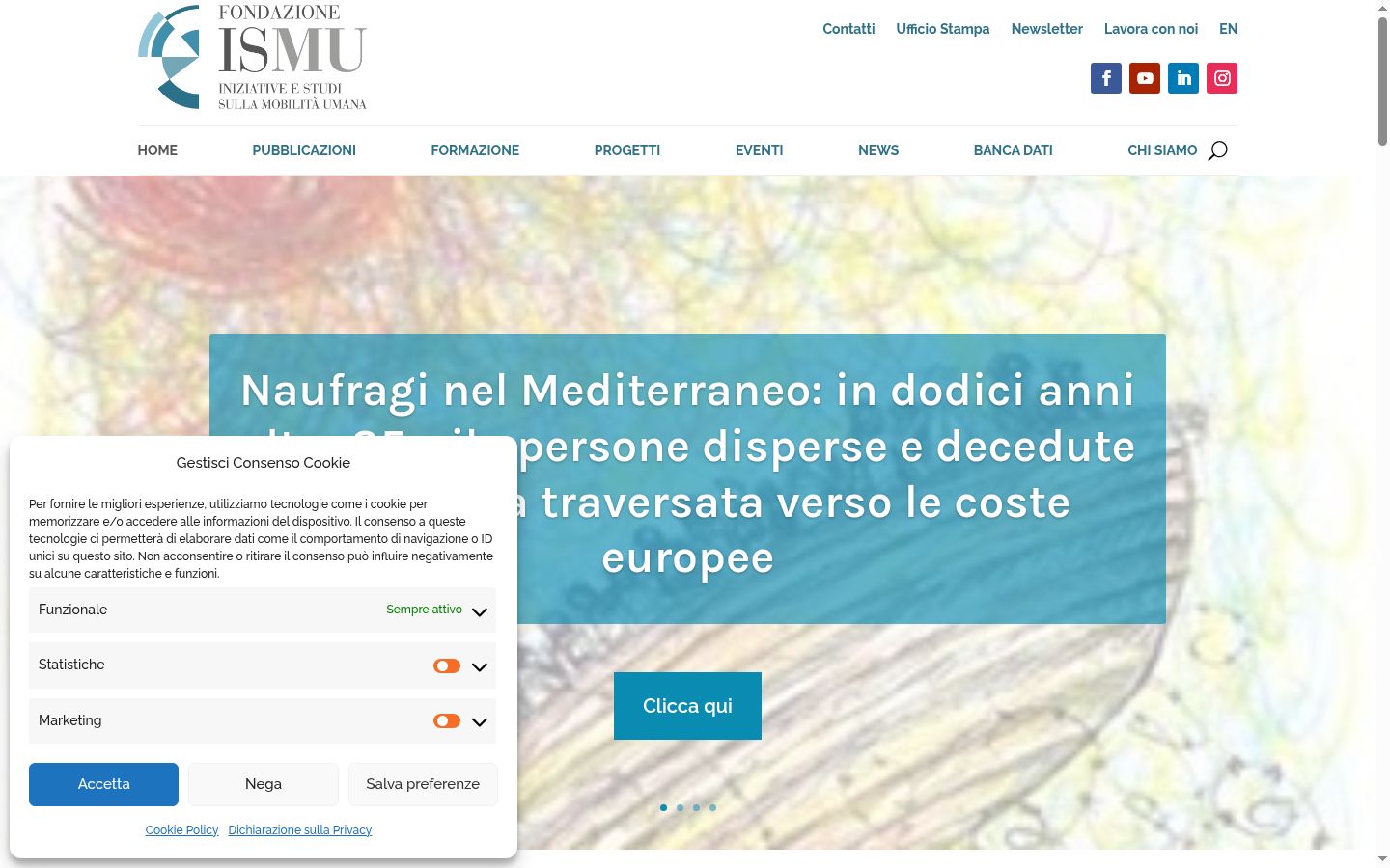Screenshot del banner di consenso mostrato prima di qualsiasi interazione