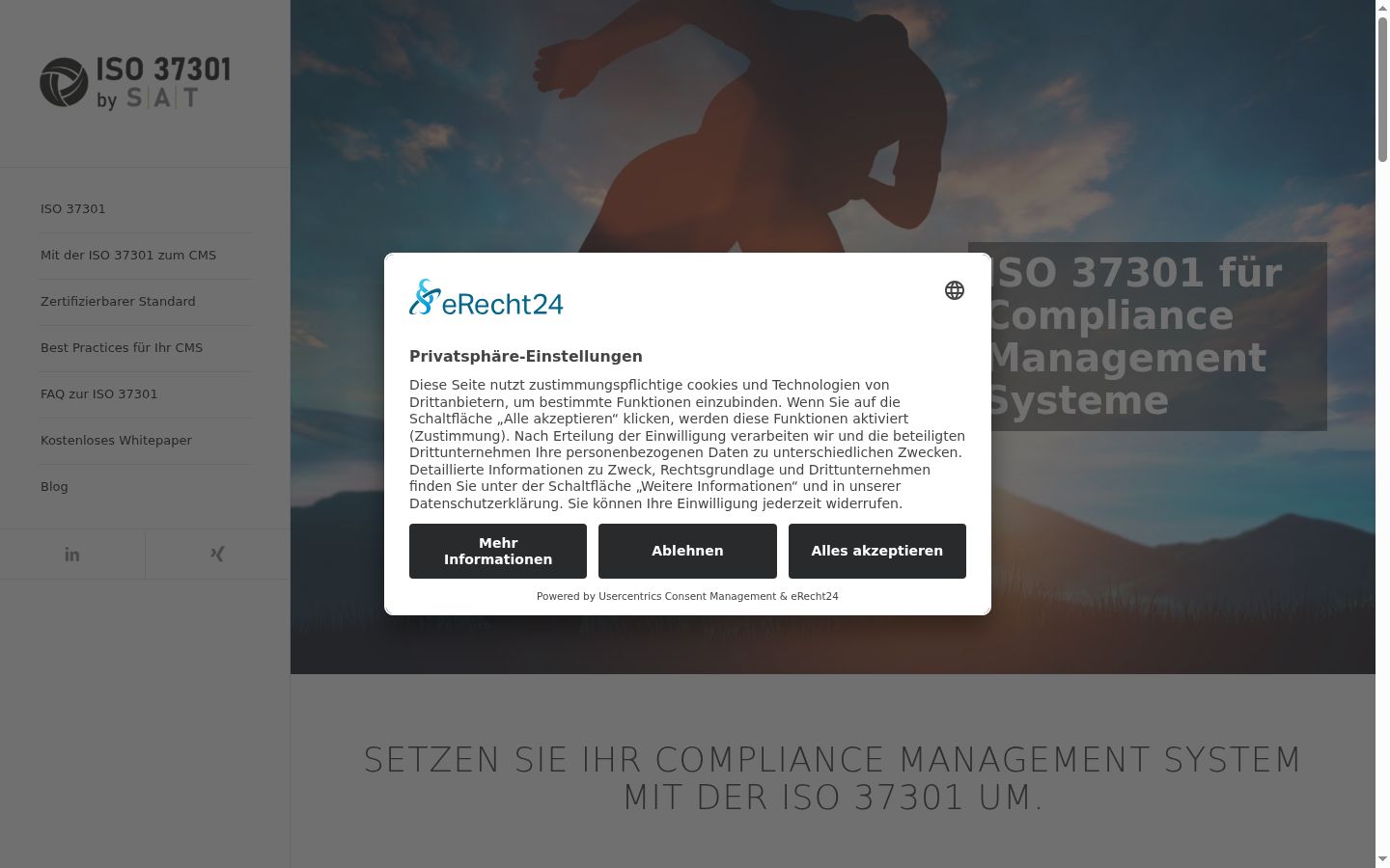 Screenshot des Einwilligungsbanners vor jeglicher Interaktion