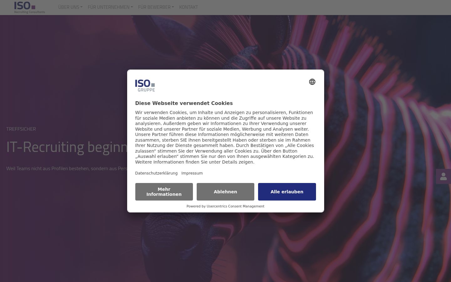 Screenshot of the consent banner shown before any interaction