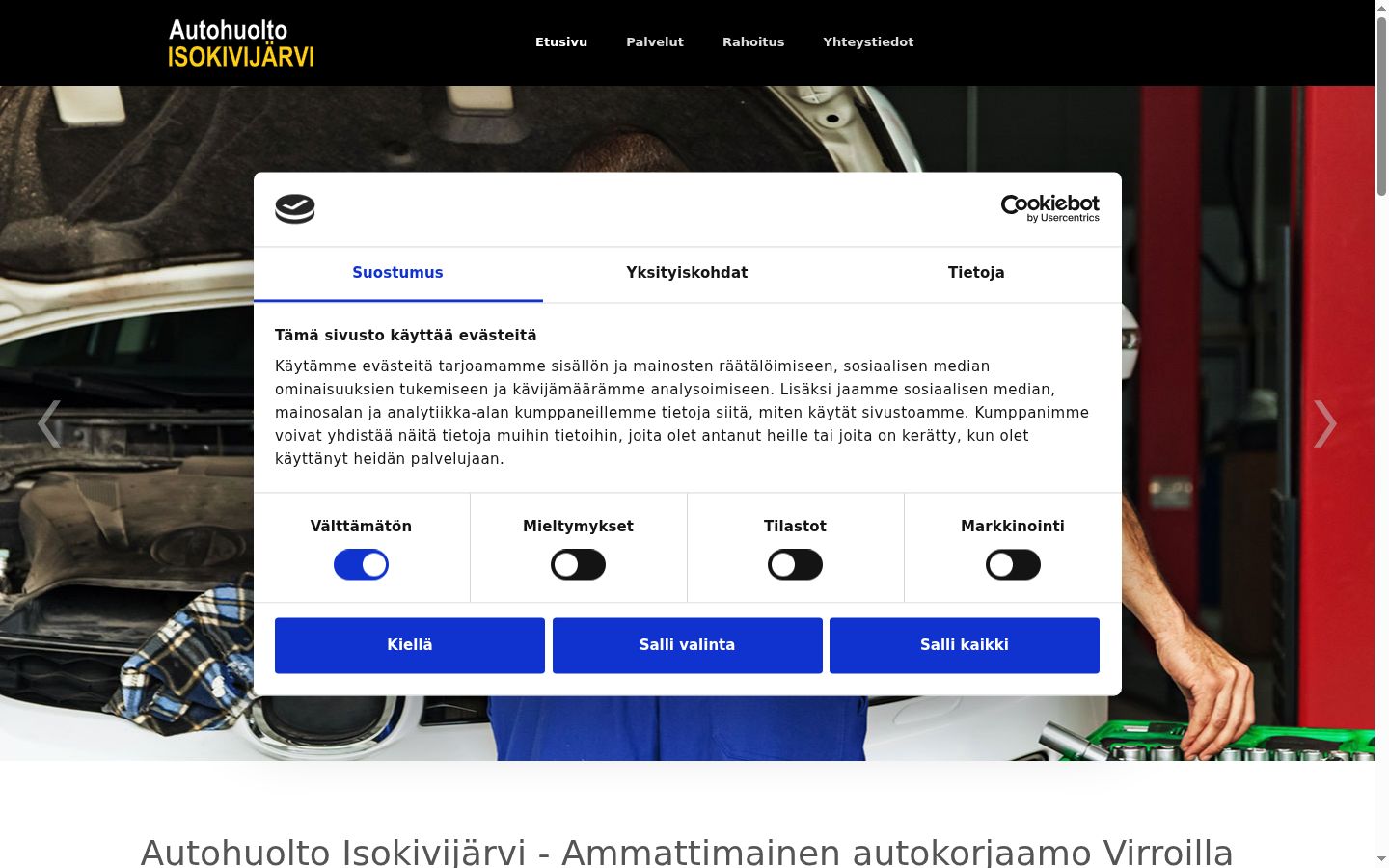 Screenshot del banner di consenso mostrato prima di qualsiasi interazione