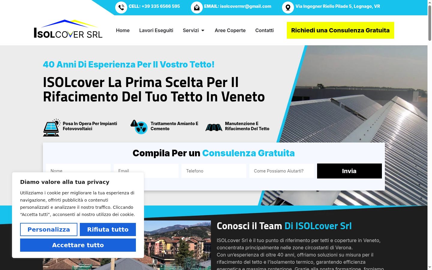 Screenshot del banner di consenso mostrato prima di qualsiasi interazione