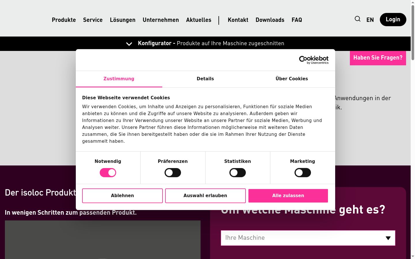 Captura de ecrã do banner de consentimento apresentado antes de qualquer interação