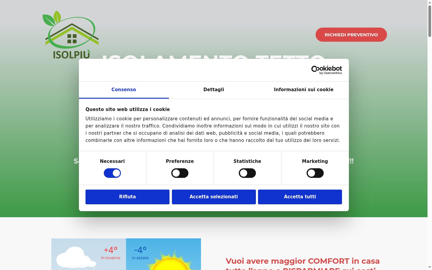 Screenshot del banner di consenso mostrato prima di qualsiasi interazione