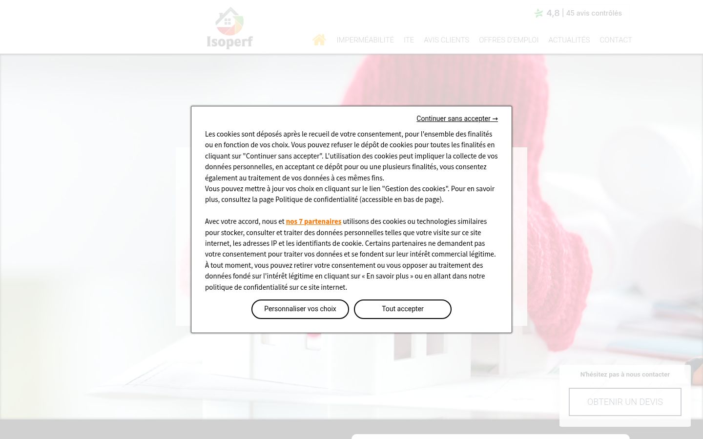 Screenshot del banner di consenso mostrato prima di qualsiasi interazione