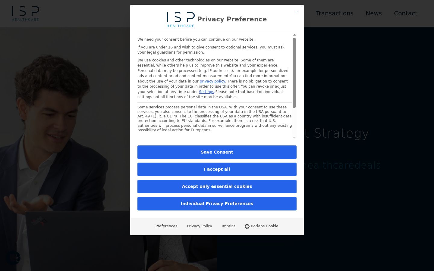 Screenshot of the consent banner shown before any interaction