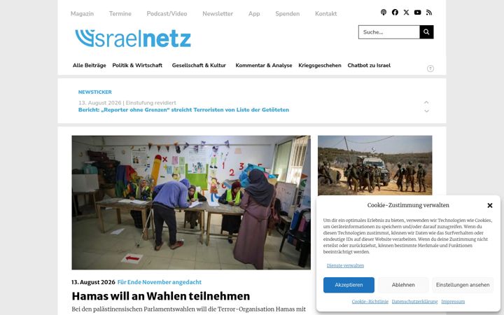 Screenshot of israelnetz.com
