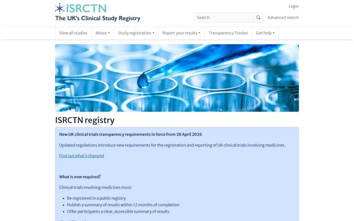 Screenshot of isrctn.com