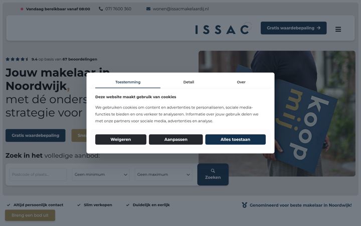 Screenshot of issacmakelaardij.nl