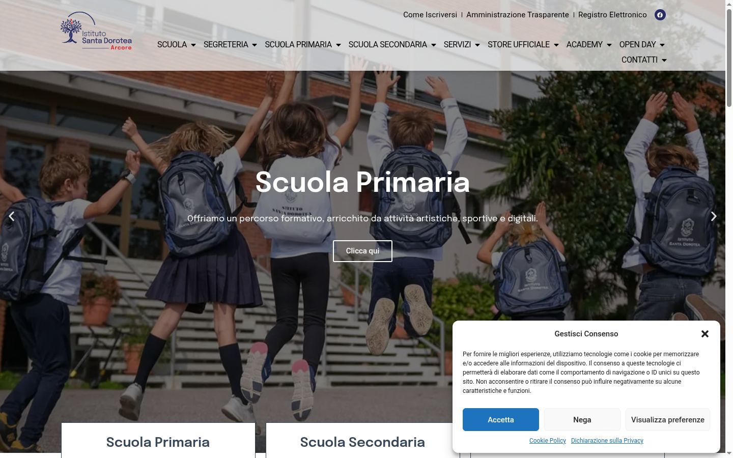 Screenshot del banner di consenso mostrato prima di qualsiasi interazione