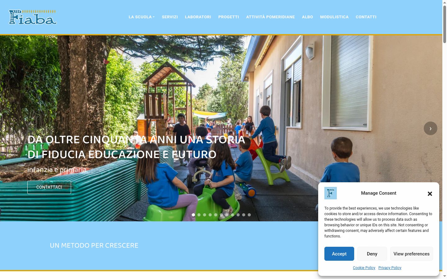 Screenshot del banner di consenso mostrato prima di qualsiasi interazione