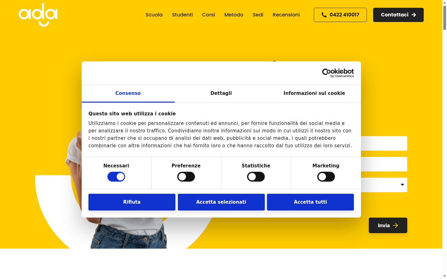 Capture d'écran de la bannière de consentement affichée avant toute interaction
