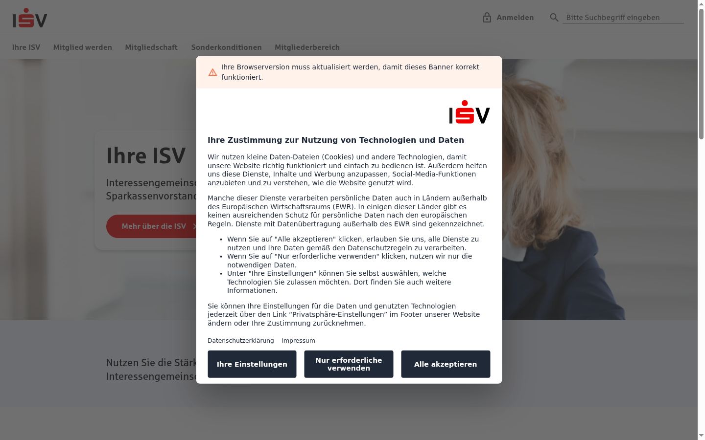 Screenshot tal-banner tal-kunsens muri qabel kwalunkwe interazzjoni