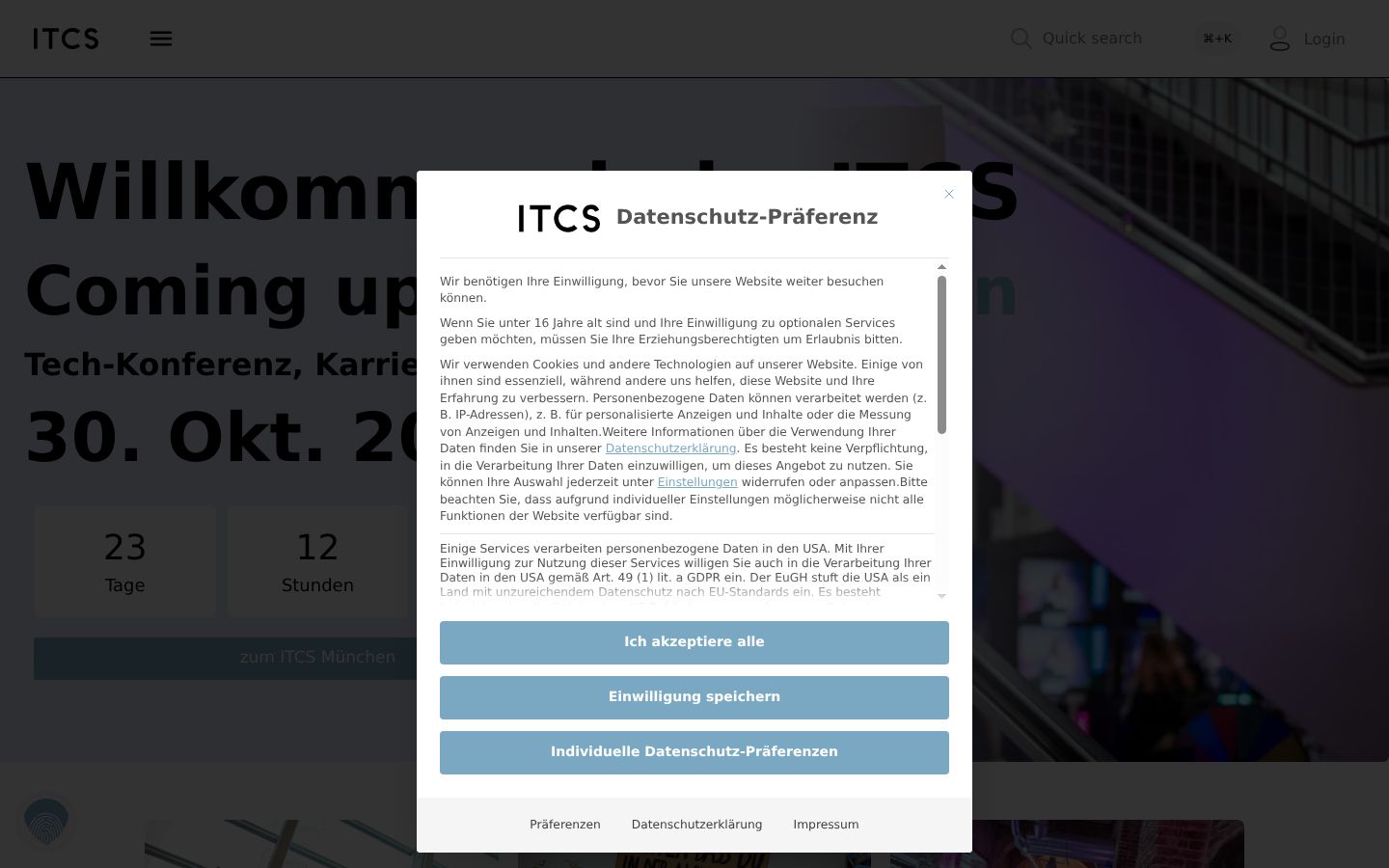 Screenshot del banner di consenso mostrato prima di qualsiasi interazione