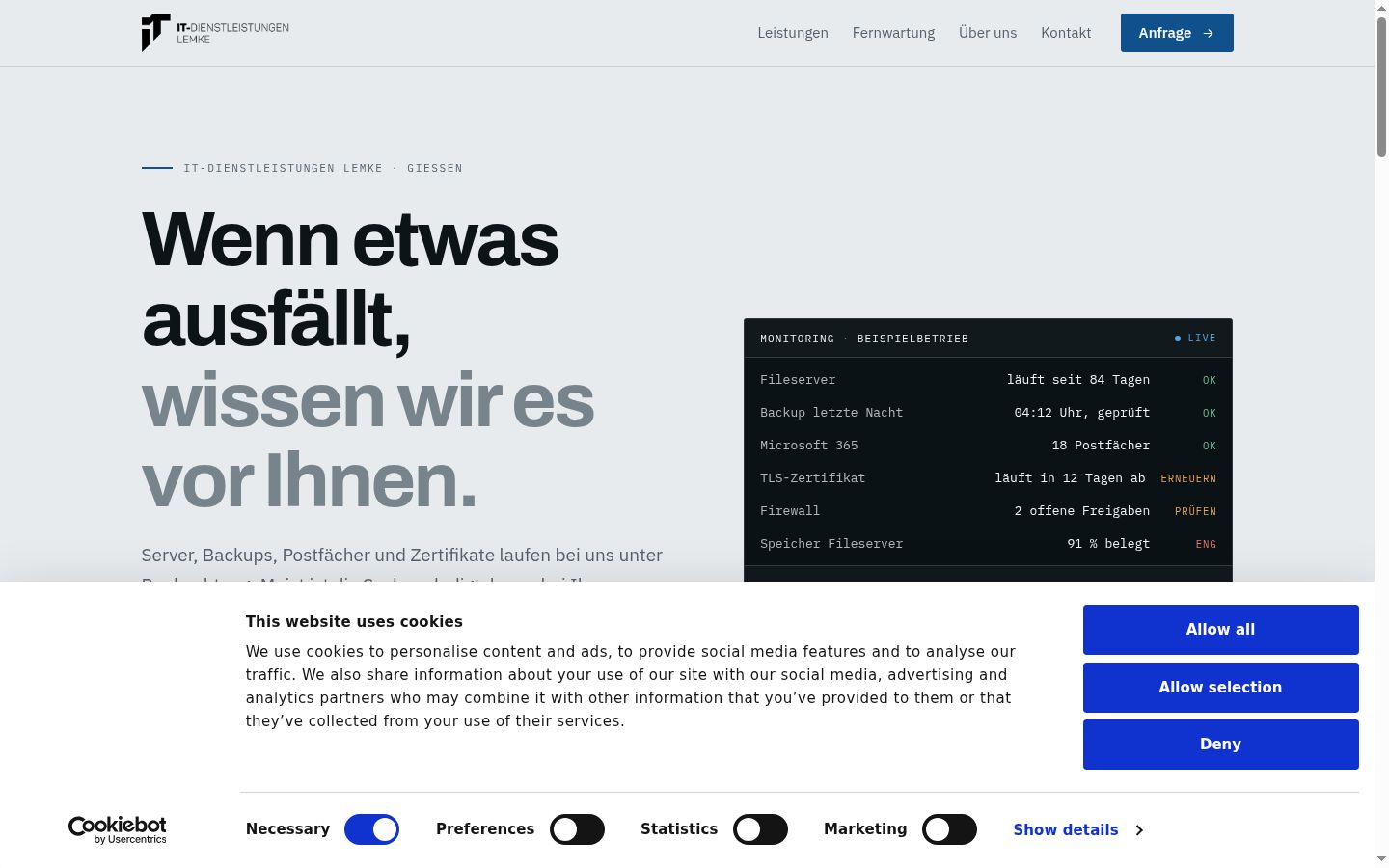 Screenshot des Einwilligungsbanners vor jeglicher Interaktion
