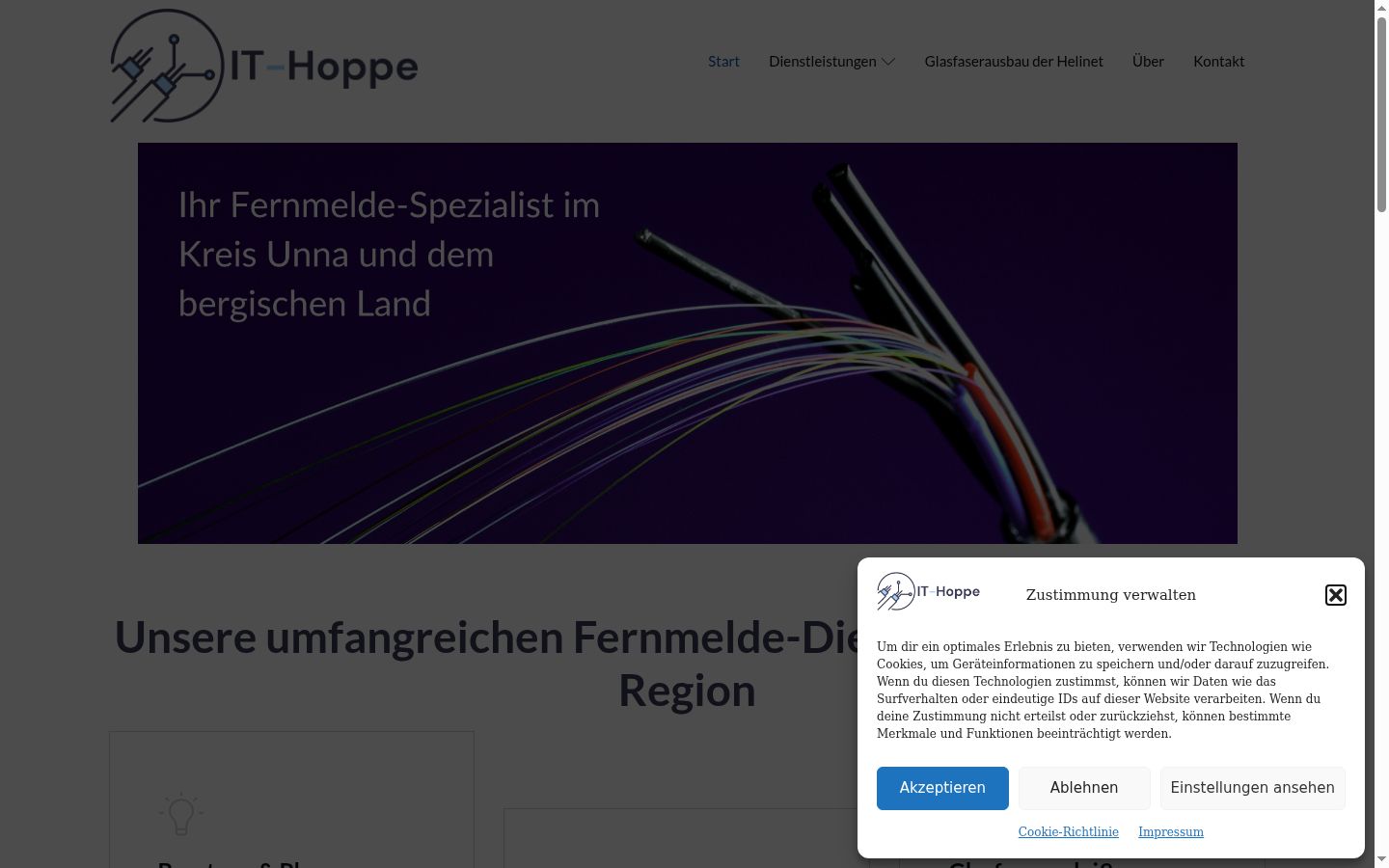 Screenshot des Einwilligungsbanners vor jeglicher Interaktion