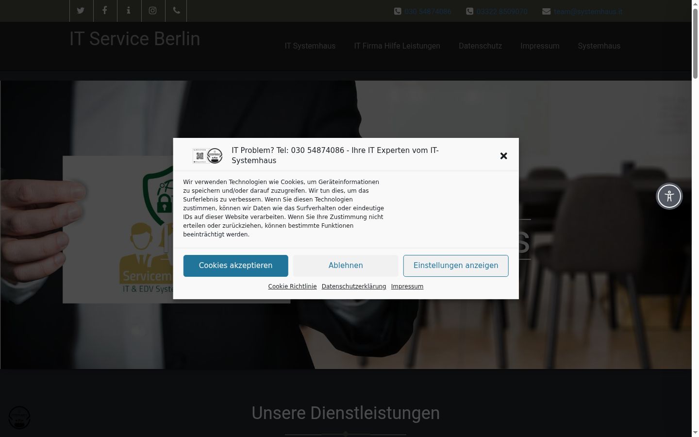 Screenshot des Einwilligungsbanners vor jeglicher Interaktion