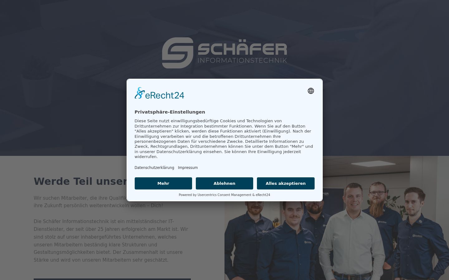 Screenshot des Einwilligungsbanners vor jeglicher Interaktion