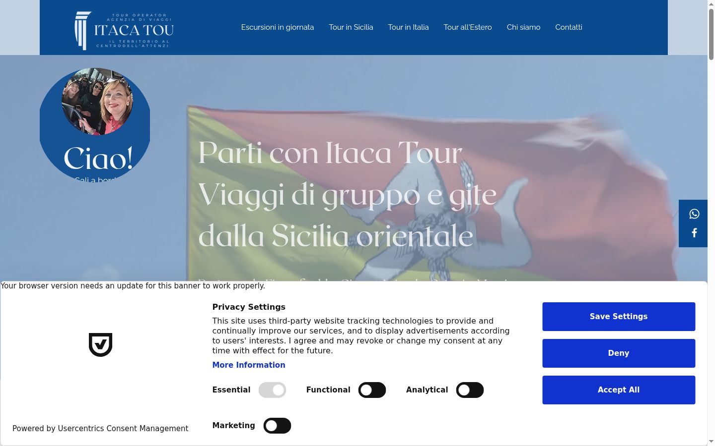 Screenshot del banner di consenso mostrato prima di qualsiasi interazione