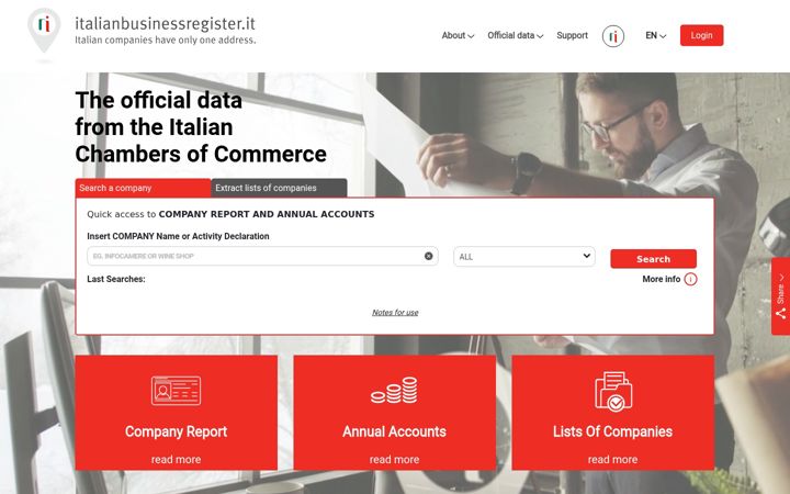Screenshot of italianbusinessregister.it