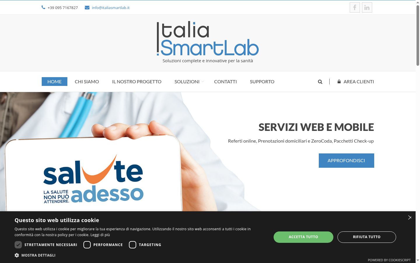 Screenshot del banner di consenso mostrato prima di qualsiasi interazione