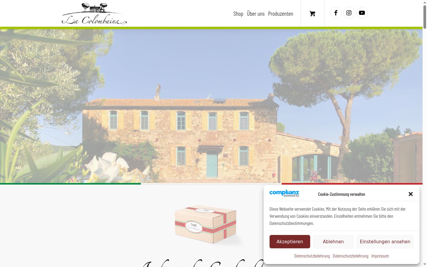 Screenshot del banner di consenso mostrato prima di qualsiasi interazione