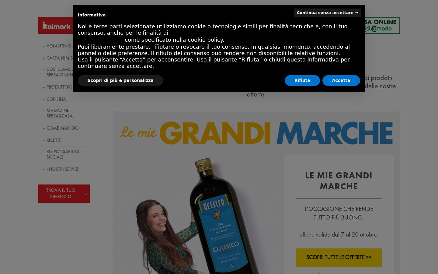 Screenshot del banner di consenso mostrato prima di qualsiasi interazione