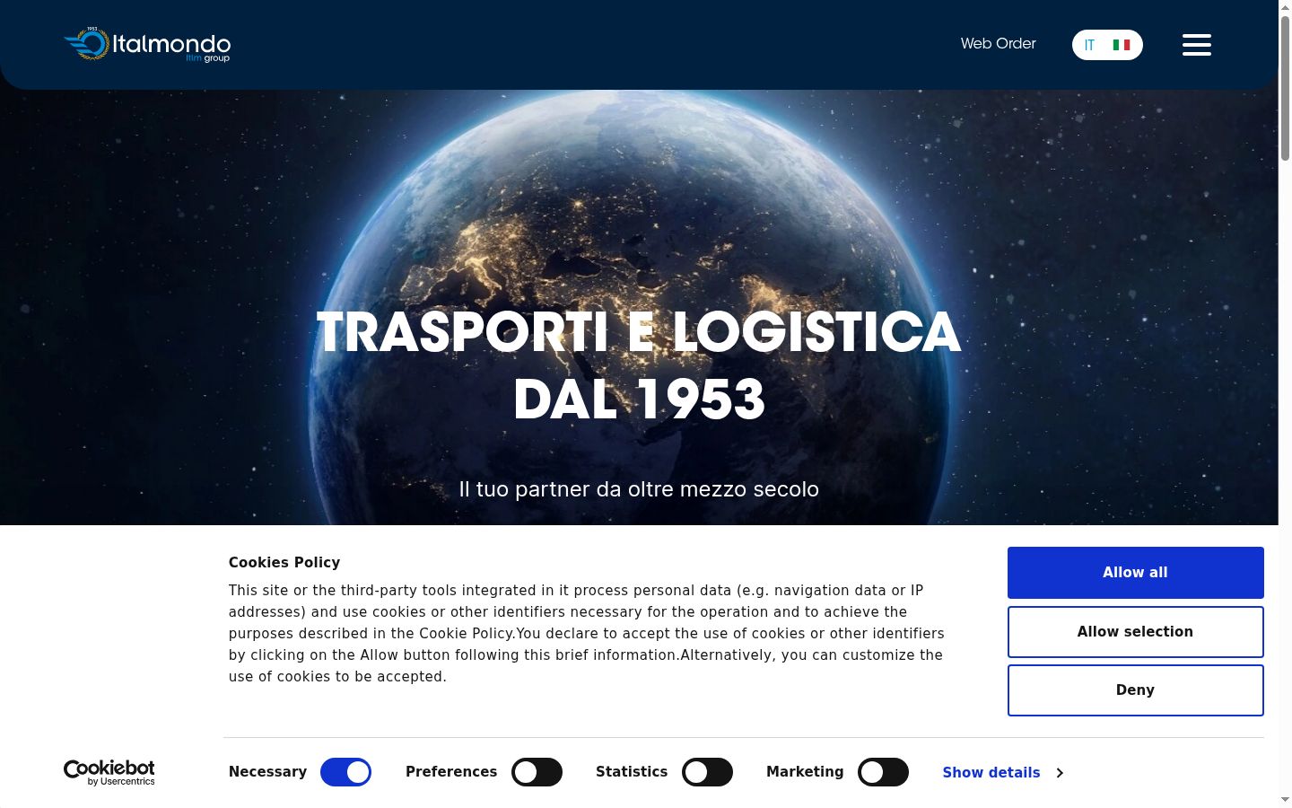Screenshot del banner di consenso mostrato prima di qualsiasi interazione