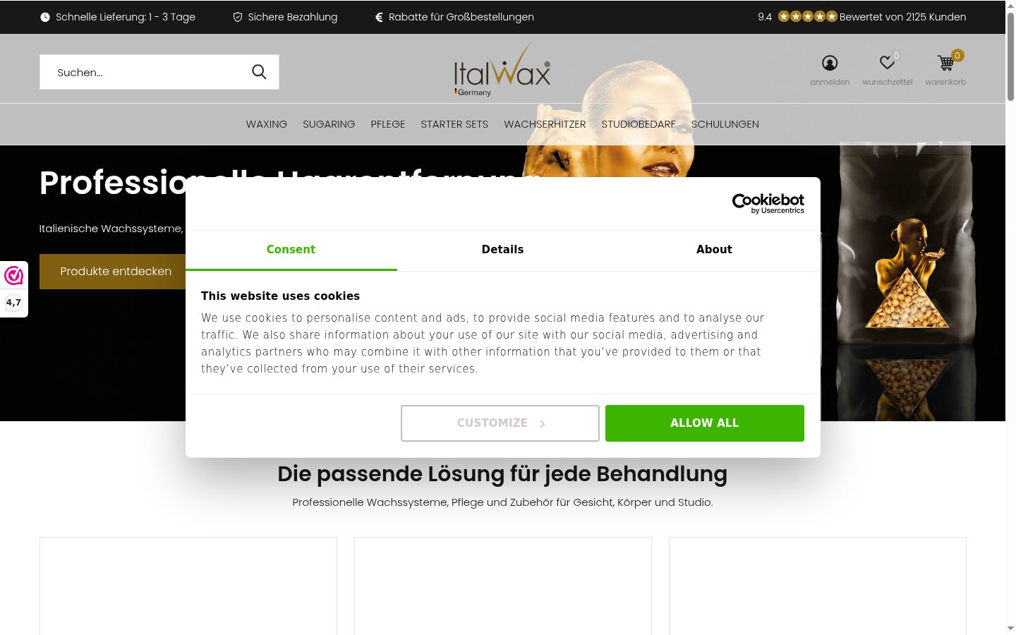 Capture d'écran de la bannière de consentement affichée avant toute interaction