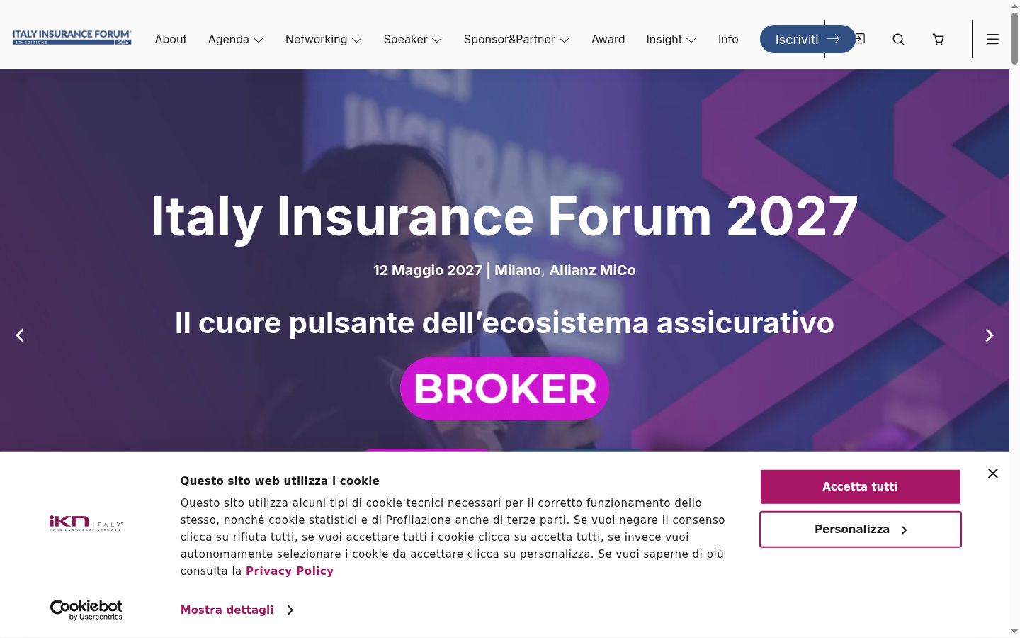 Screenshot del banner di consenso mostrato prima di qualsiasi interazione