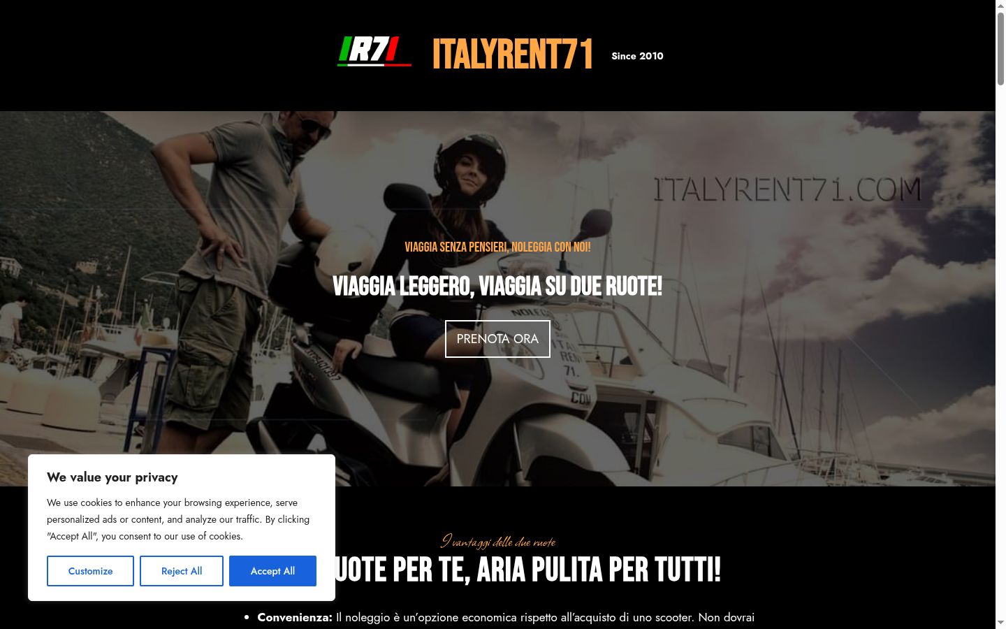 Screenshot del banner di consenso mostrato prima di qualsiasi interazione