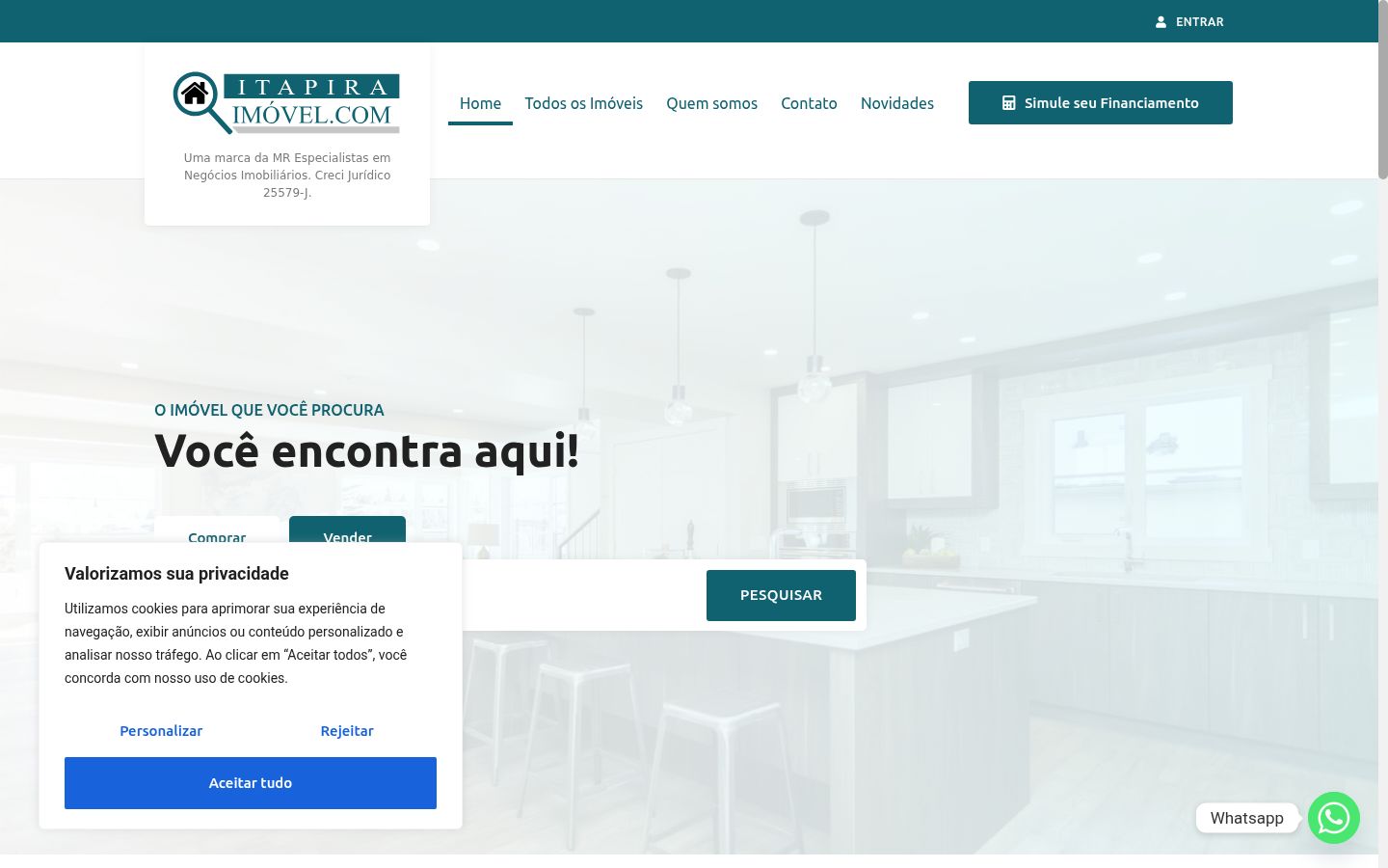 Captura de ecrã do banner de consentimento apresentado antes de qualquer interação