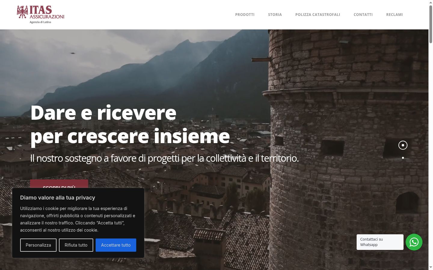 Screenshot del banner di consenso mostrato prima di qualsiasi interazione