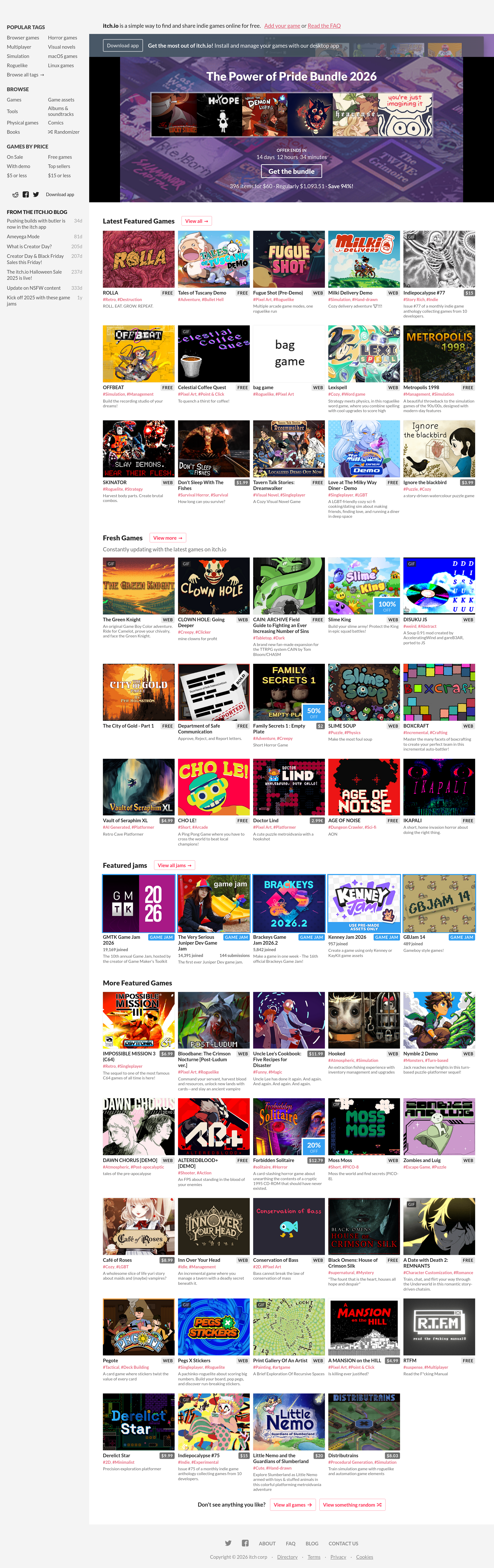 Screenshot of itch.io
