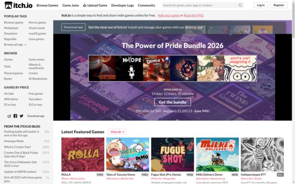 Screenshot of itch.io