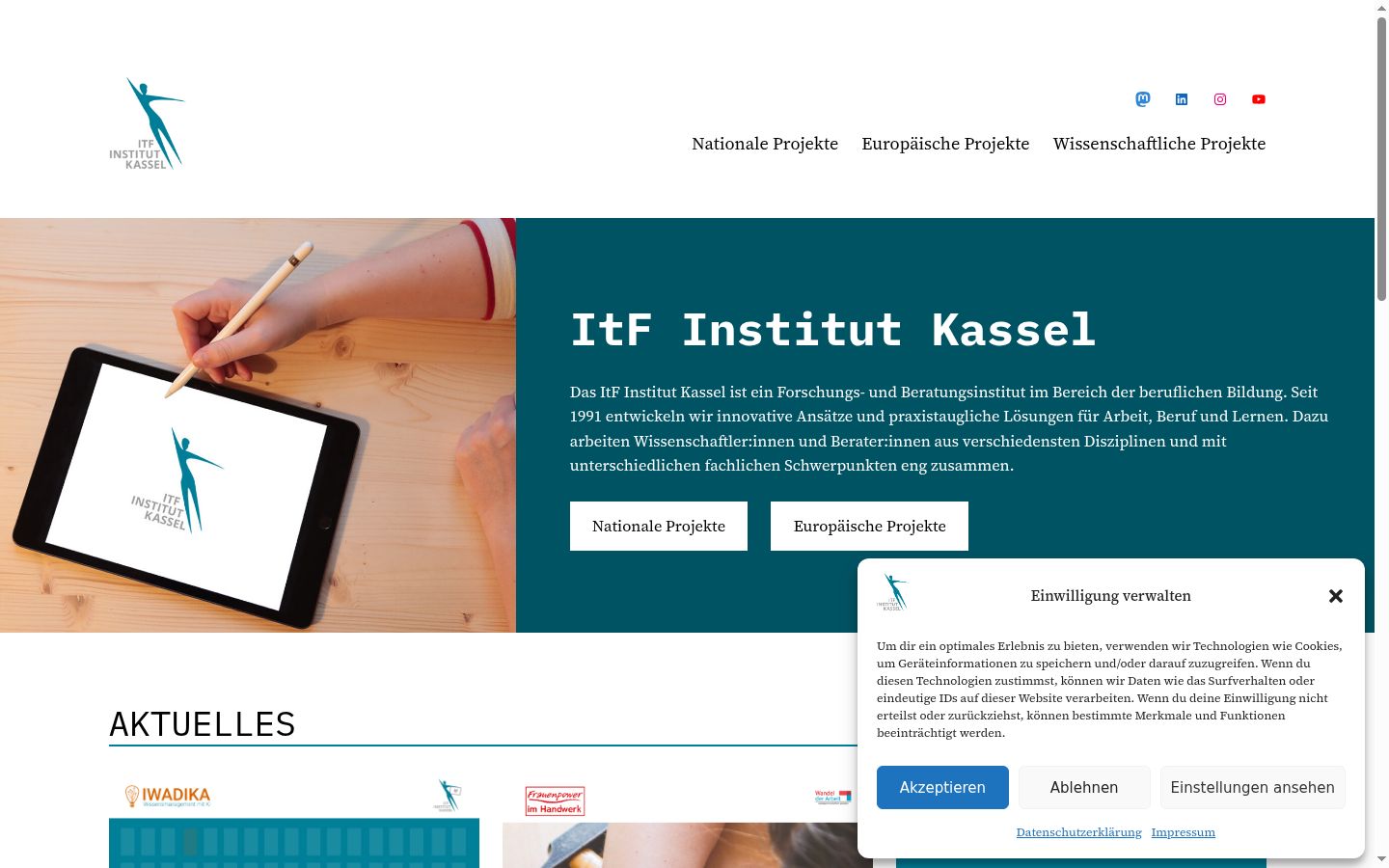 Screenshot des Einwilligungsbanners vor jeglicher Interaktion