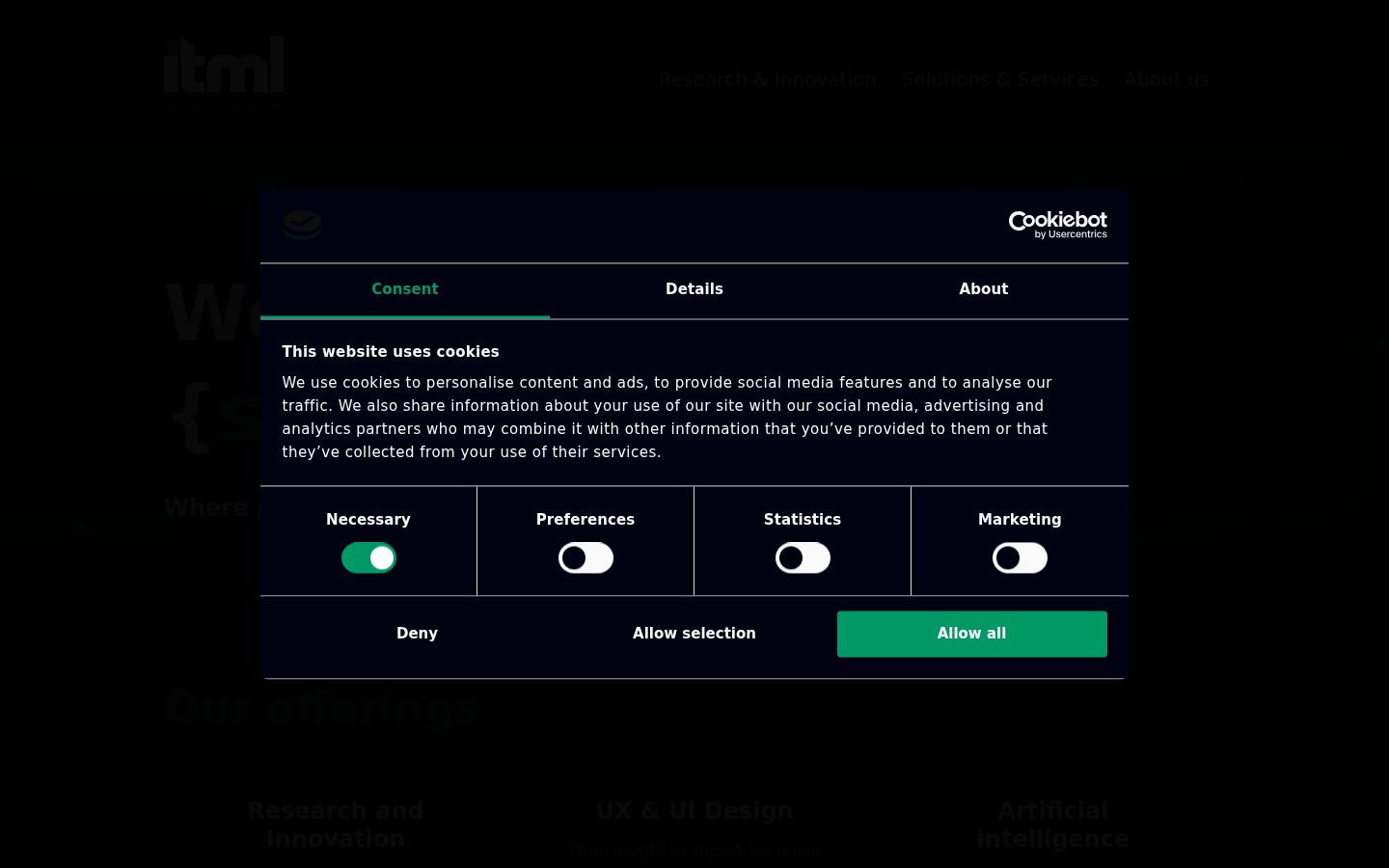 Screenshot del banner di consenso mostrato prima di qualsiasi interazione
