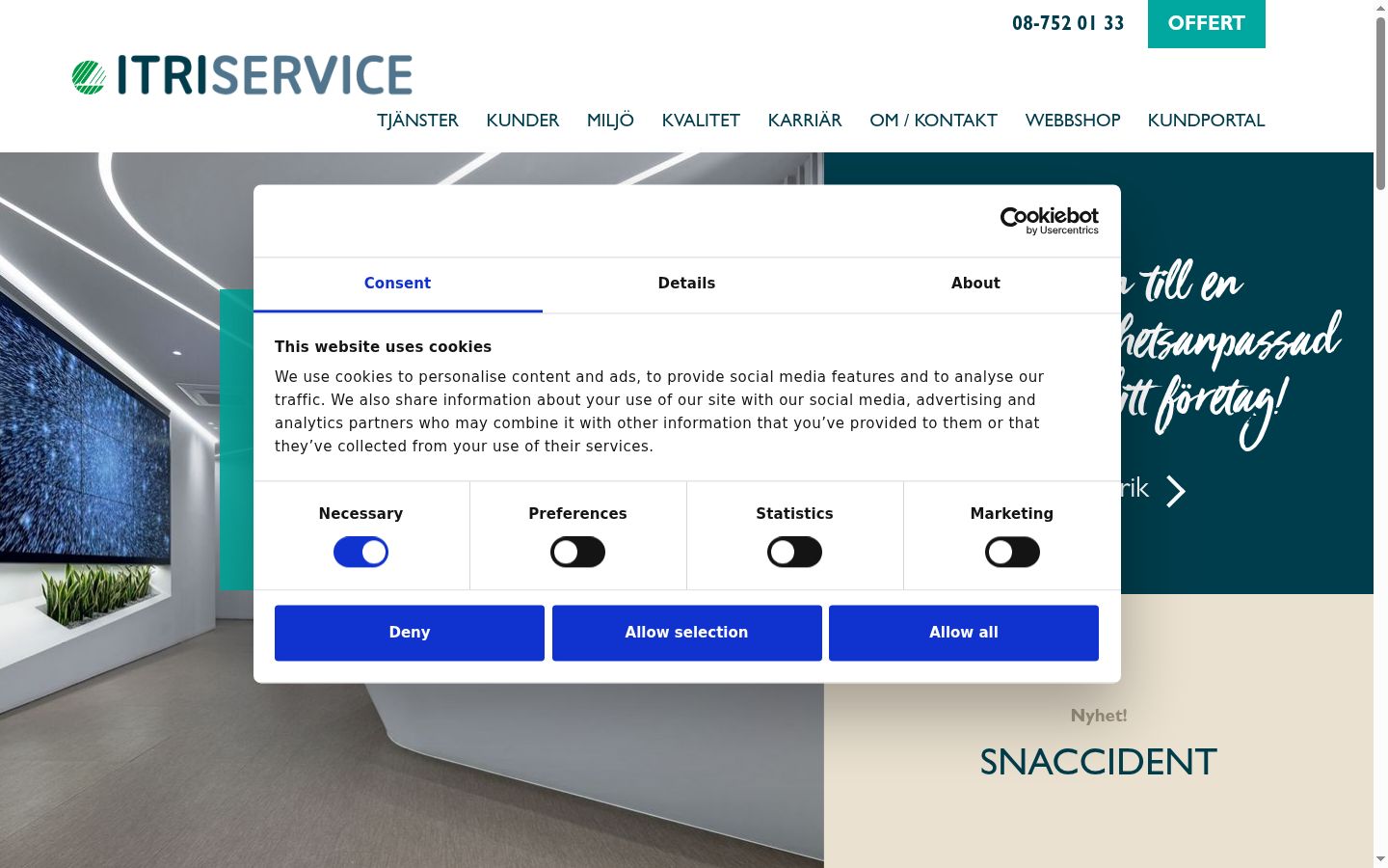 Screenshot del banner di consenso mostrato prima di qualsiasi interazione