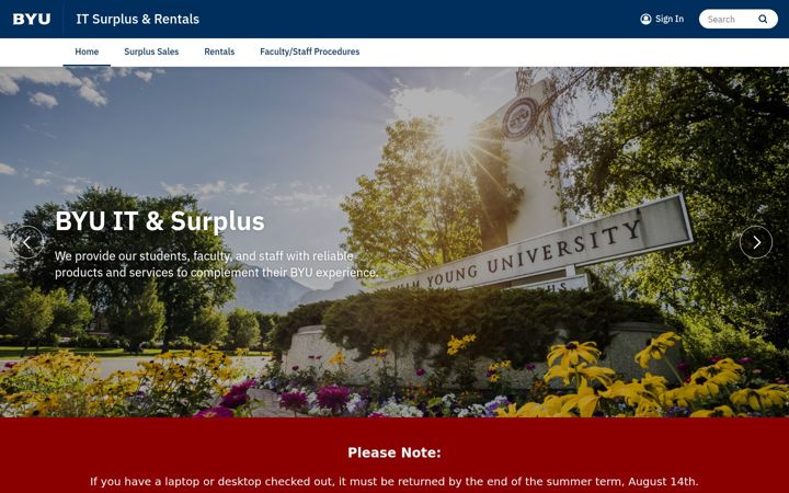 Екранна снимка на itsurplus.byu.edu