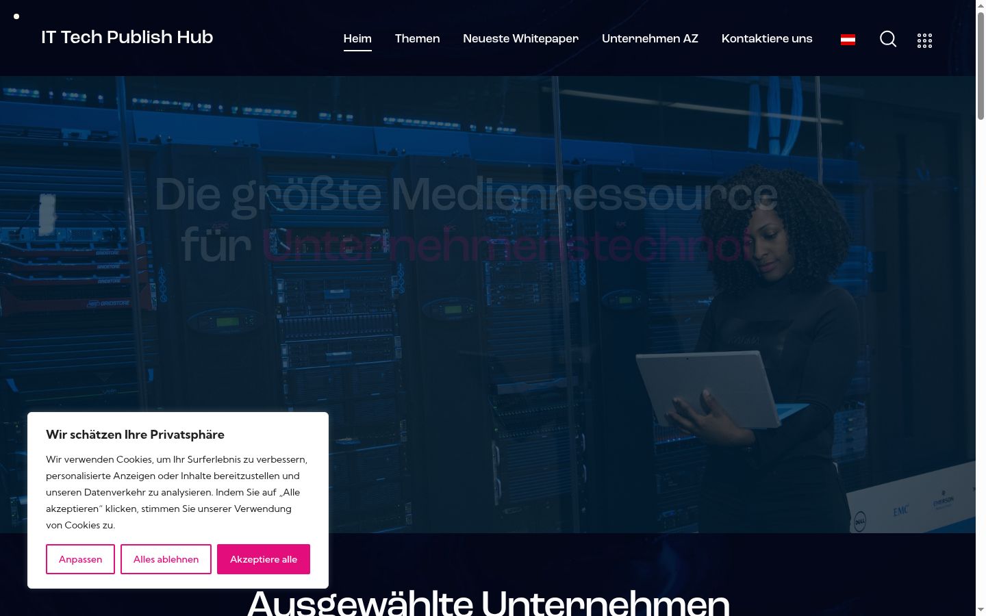 Screenshot des Einwilligungsbanners vor jeglicher Interaktion