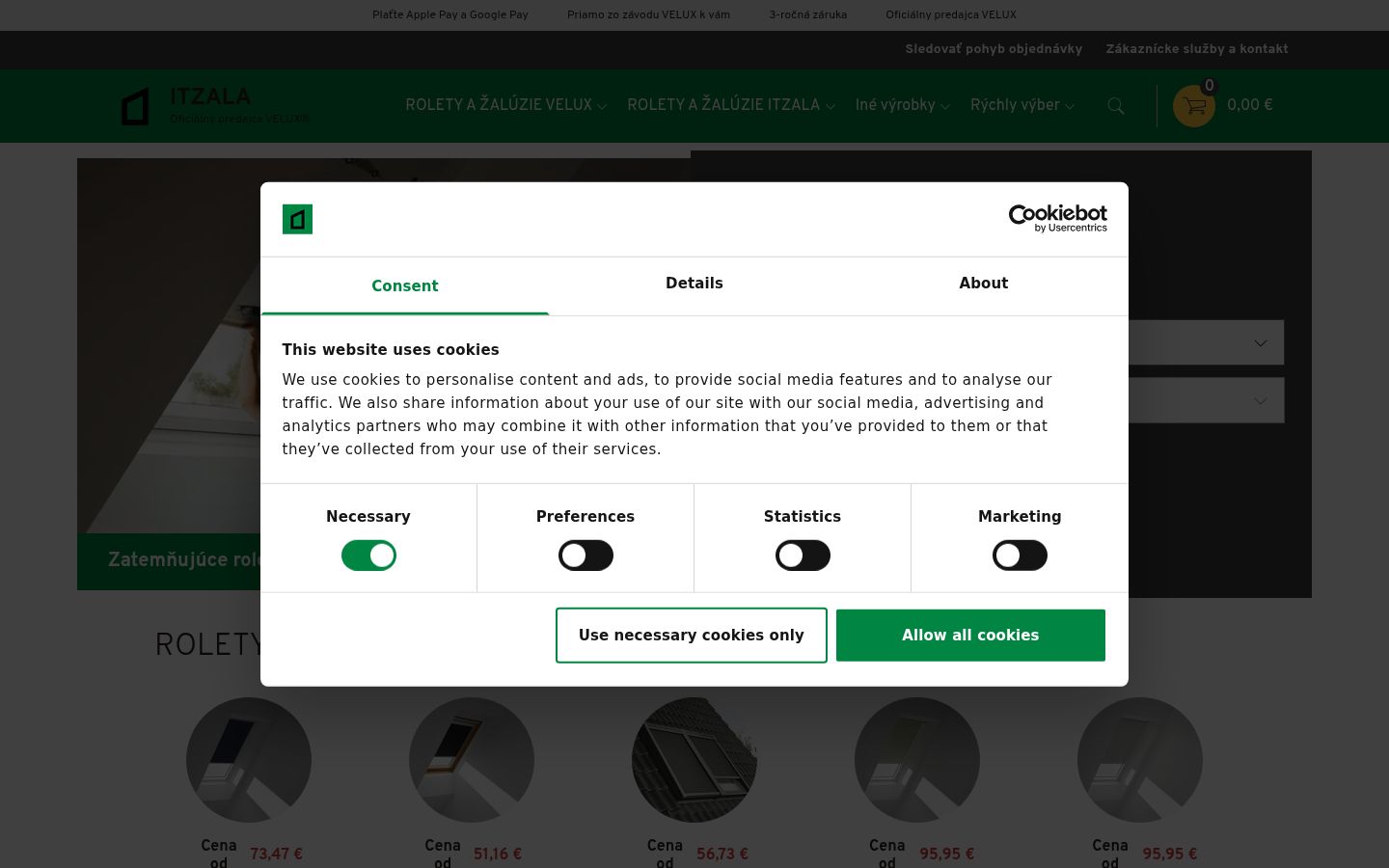 Screenshot del banner di consenso mostrato prima di qualsiasi interazione